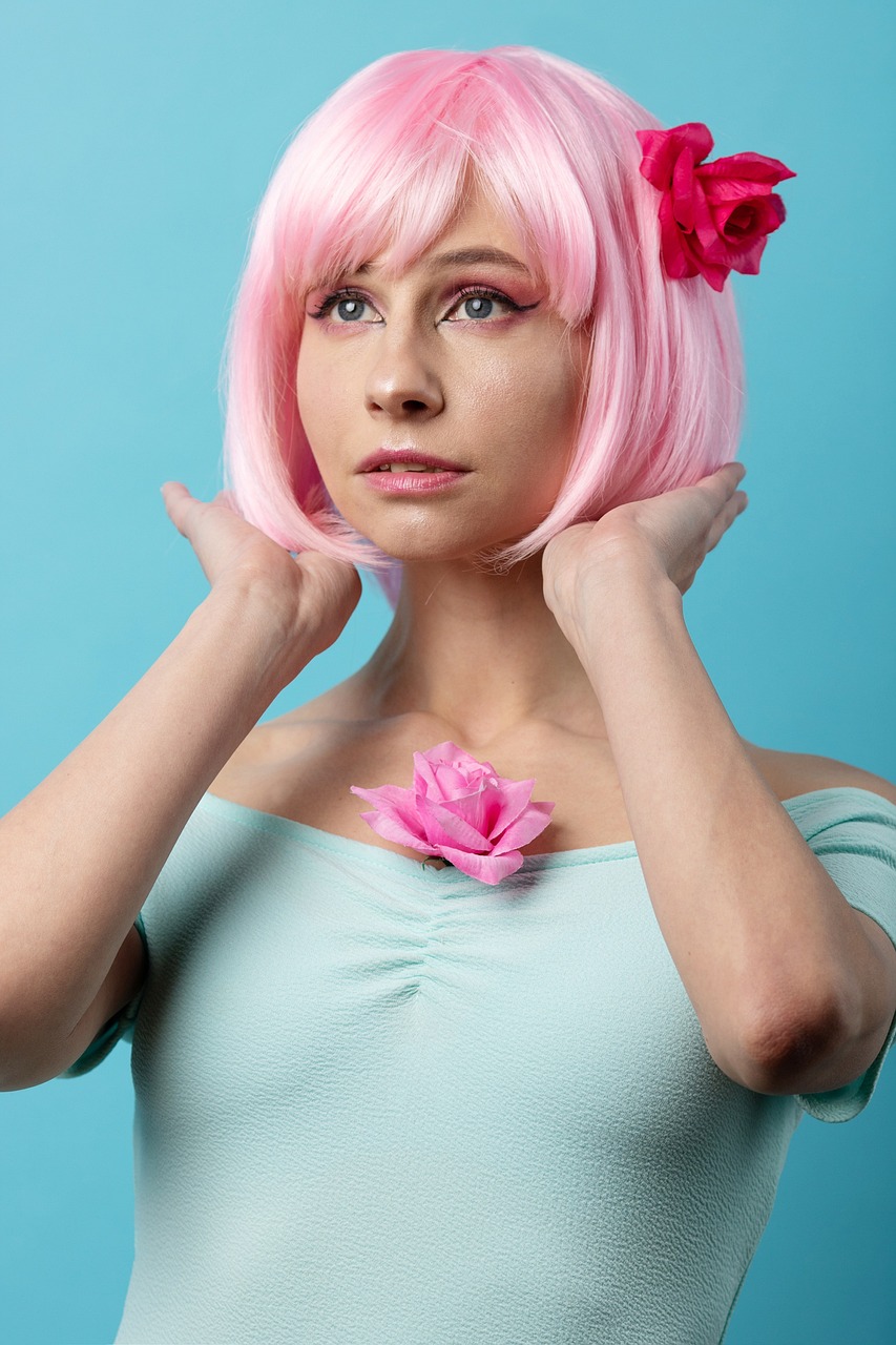 pink hair, young woman, glamor